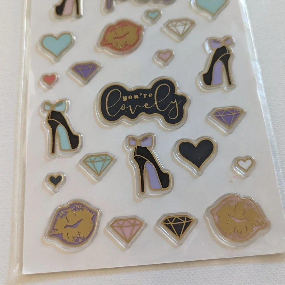 NWT Happy Planner Glam Girl 31pc Enamel Stickers Fashion Lips High Heels Hearts